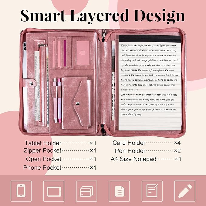Calfinder Personalized Portfolio for Women&Men, Free Name Engrave,Customized Leather Padfolio, Business Portfolio with with Handle for Ipad, Unique Gift for Graduation