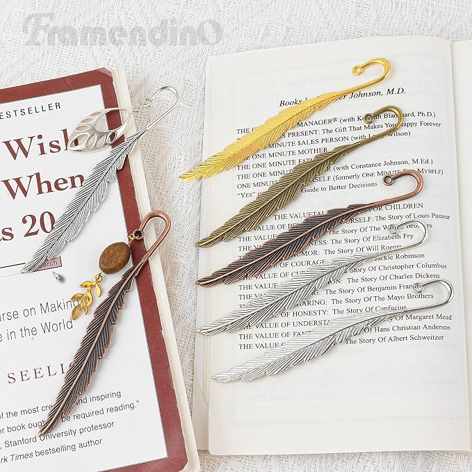 Framendino, 30 Pack Feather Metal Bookmarks Shaped Bookmark for Birthday Gifts