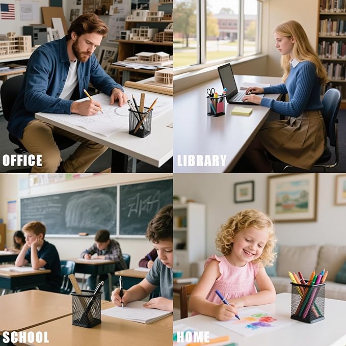 Nicunom 12 Pack Mesh Pen Holder for Desk, Wire Mesh Pencil Cup Holder Metal Pencil Holder Organizer for Office Home School Supplies, Black ﻿