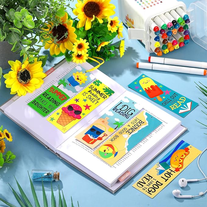 Skyygemm 60 Pcs Summer Reading Bookmarks Colorful Inspirational Reading Bookmarks End of Year Gifts for Back to School Gifts Prizes Party Favors