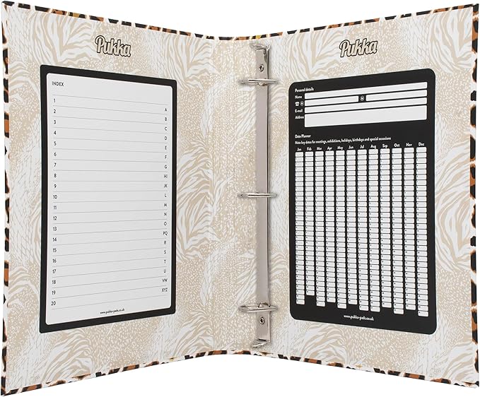 Pukka Pad, Wild A4 Preloaded 3-Ring Binder – Includes Personal Details and Planner Pages – Comes Preloaded with 5-Part Dividers – Standard 3-Ring Mechanism - Leopard