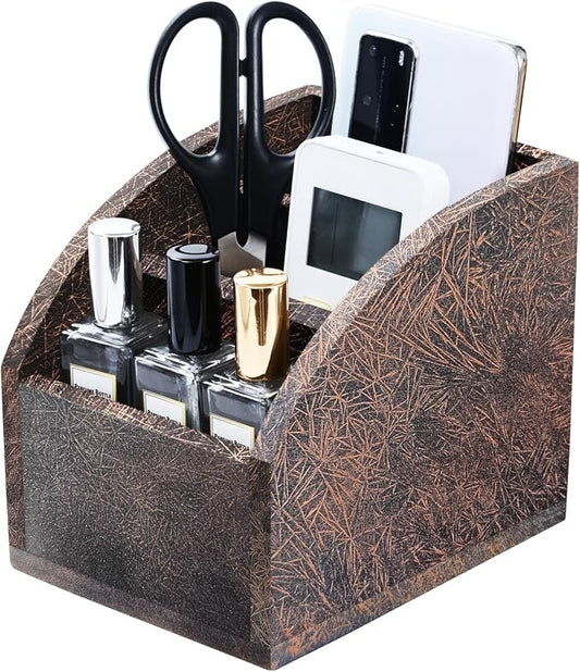 BONNY DODO Remote Control Holders Organizer Box for Table Copper Gold Small Wooden Desk Farmhouse Home Decor Caddy Basket Store Tv Remote for Media Player,Pencil,Glassees&Office Supplies (Bronze, S)