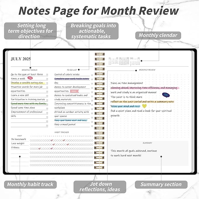 Monthly Planner 2025-2027, July 2025 - June 2027, 2 Year Calendar 2025-2027 Monthly Planner, 7.5" x 10", 24 month Calendar With Goals To Do List, Habit Tracker Suitable for Schools & Offices & Home, Black