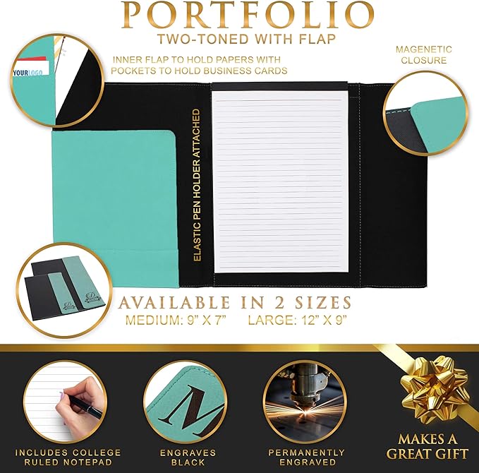 My Personal Memories Personalized Portfolio with Custom Monogrammed Flap - Engraved Teacher, Student, Business, Man, Woman, Gift (Teal)
