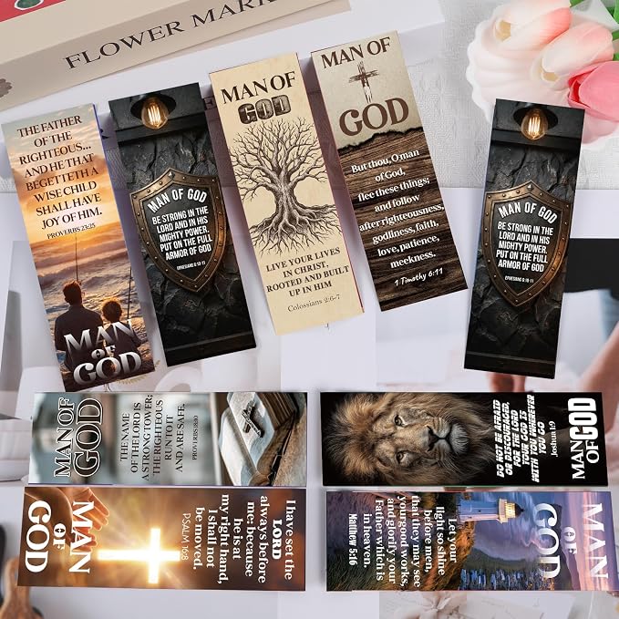 Wxiben Man of God Bookmarks Gifts - 100 Pcs Father's Day Christian Paper Bookmarks Scripture Inspirational Religious Book Page Marker Clip Prayer Gift for Men Dad Book Lovers Church Reading Supplies
