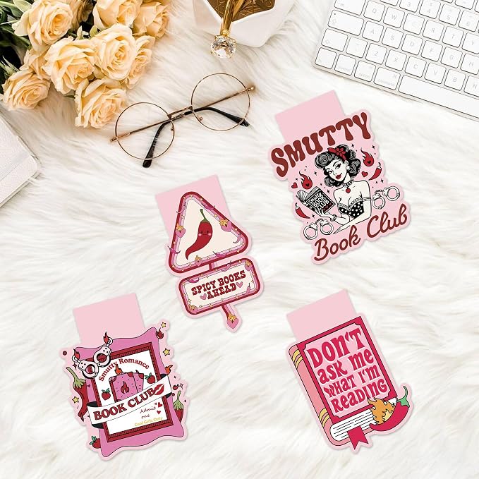 Smutty Magnetic Bookmarks for Women, 9 Pcs Funny Spicy Book Mark Clips, Cute Pink Magnet Book Marks for Reading, Smutty Romance Merch Gifts for Christmas Valentine