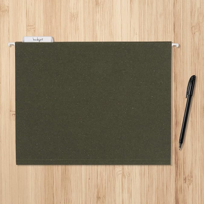 Amazon Basics Hanging File Folders for Documents, Letter Size, 1/5-Cut Adjustable Tabs, Standard Green, 75 Count per Box