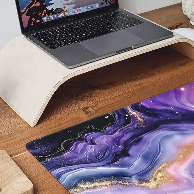 35.4" x 15.7" Purple Gold Marble Galaxy Extended Mouse Pad, Desk Mat with Non-Slip Base, Water Resistant for Gaming & Office