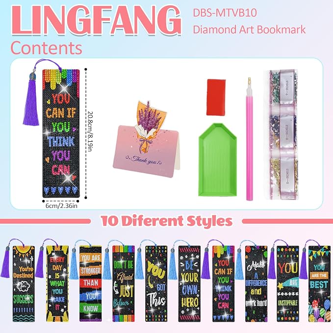 10 Pcs Christian Bible Verse Leather Diamond Painting Bookmark, DIY Book Makers for Adults Book Lovers, Diamond Art Beginners, Small Diamond Art Kits, Crafts Supplies Gift (Motivation)