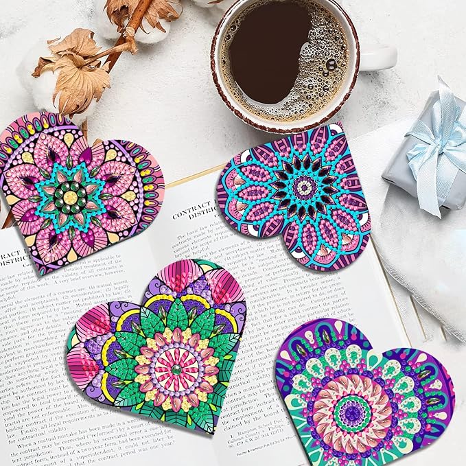 12 Pcs Diamond Painting Bookmark, DIY Corner Book Makers for Adults Book Lovers, Diamond Dot Art Beginners, Small Diamond Art Kits, Paint by Art Crafts Gift for Women Girls (Heart Mandala)