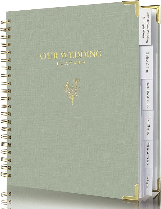 Wedding Planner Book and Organizer for Bride, Elegant Linen Cover Wedding Planning Binder with Checklists, Pockets & Calendars,Perfect Engagement Gifts for Couples