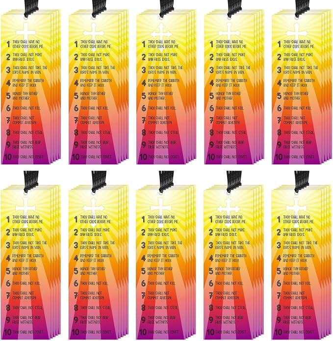 PerKoop 60 Pcs Ten Commandments Bookmarks Bulk Religious Christian Bookmarks Bible Verse Scripture Reading Book Mark Prayer Gospel Tracts Inspirational Church Supplies for Women Men Office