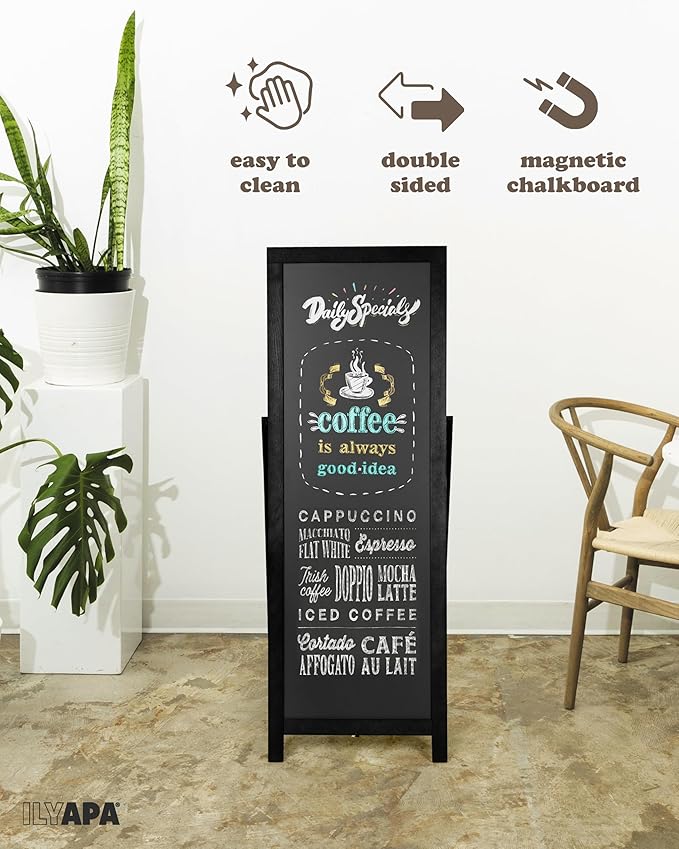 Ilyapa Chalk Board Sign Board 46" x 18" Black Large Reversible Chalkboard Signs Outdoor Menu Boards for Restaurant, A-Frame Sandwich Sidewalk Signs for Businesses, Food Truck Party or Wedding