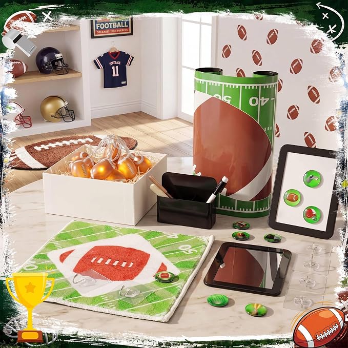 Kingdder 22 Pcs Rugby Theme Locker Accessories Kit Magnetic Wallpaper Mirror Whiteboard Marker Pen Holder Magnet Hook Football Rug String Light for Back to Essentials Locker Decorations