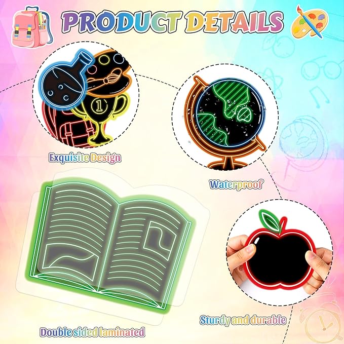 Welcome Back to School Bulletin Board Decorations Ready to Glow Inspirational Classroom Bulletin Board Neon Style Paper Cutouts for First Day of School Office Home Teacher Classroom Wall Supplies