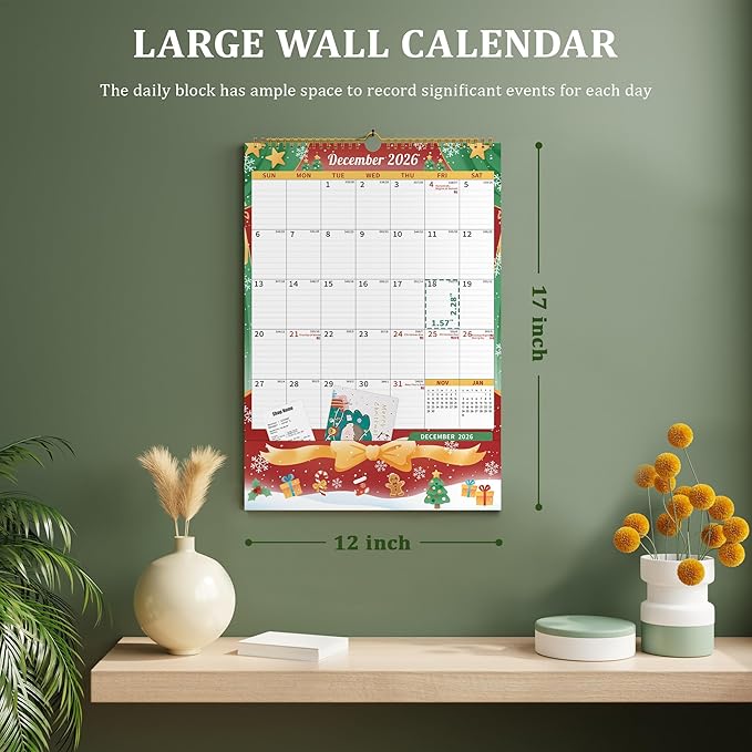 Ospelelf Wall Calendar 2026-2027 with Storage Pocket, 17" X 12" Monthly Large Planner with Protective Cover and Sticker, for Family Fridge Office Teacher Student, January 2026 to June 2027 Season