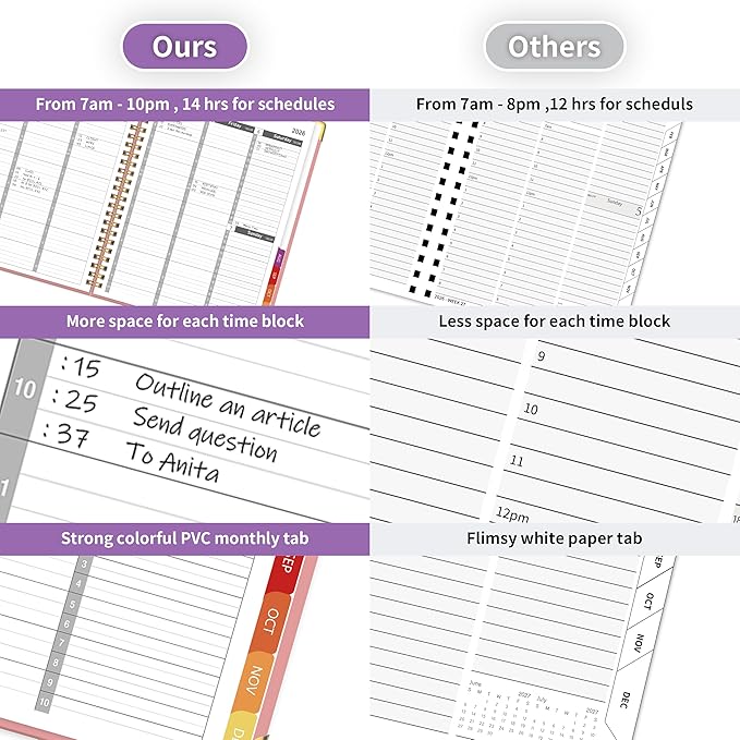 Appointment Book 2026 with Colorful Tabs ,Hardcover Weekly & Monthly Appointment Planner from Jan 2026-Dec 2026 ,Daily 7AM - 10 PM Hourly Schedule Planning for Salon,Client,12 Monthly Calendar 9" x 11", Pink