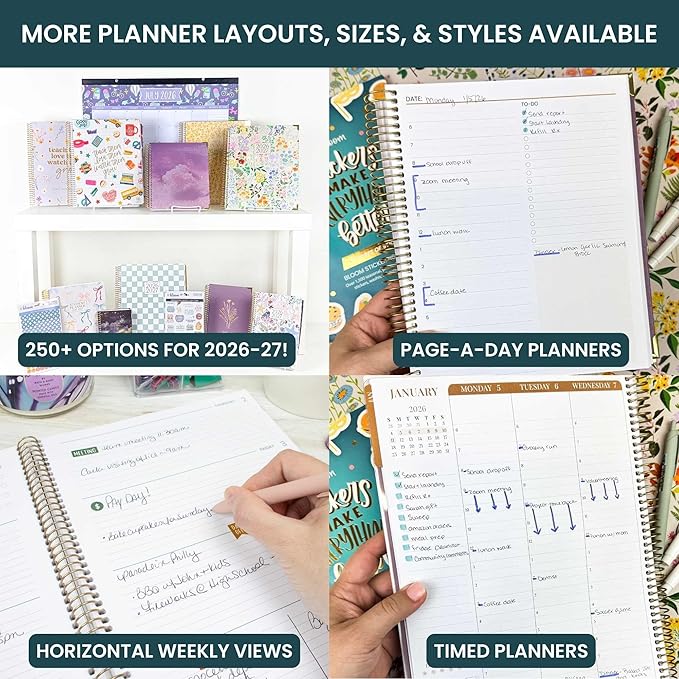 bloom daily planners 2026-2027 Hardcover Academic Year Goal & Vision Planner (July 2026 - July 2027) - 13 Months Agenda - Monthly & Weekly Calendar Organizer - 7.5" x 9" - Garden Party, Beige
