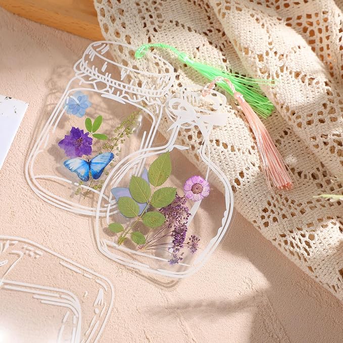 TaoBary 152 Pcs DIY Transparent Dried Flower Bookmark Set Handmade DIY Bookmarks with Dried Pressed Flowers Leaves Butterfly Stickers Colorful Tassels and Tweezers for Reader Writer (Pastel Color)
