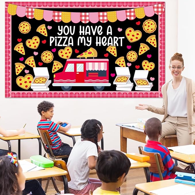Valentine’s Day Pizza Classroom Bulletin Board Decorations Pizza Truck Heart Cutouts You Have A Pizza My Heart Bulletin Board Set Valentines Day Decor for Home School Office Pizza Party Supply