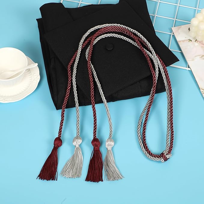 Graduation Double Honor Cords with Tassels Braided Academic Ropes for High School College Ceremony 68 Inch (Maroon+Grey)