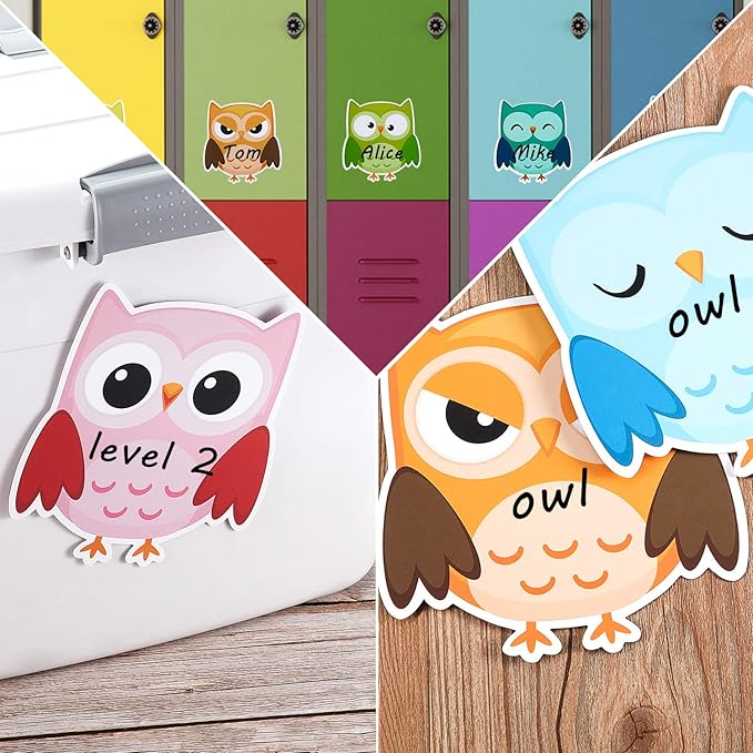 45 Pcs Colorful Owls Cutouts Bulletin Board Decor Owl Accents Paper Cutouts Name Tags Labels Classroom Decor for Back to School Classroom Bulletin Board Decorations Wall Teacher Student Birthday Party
