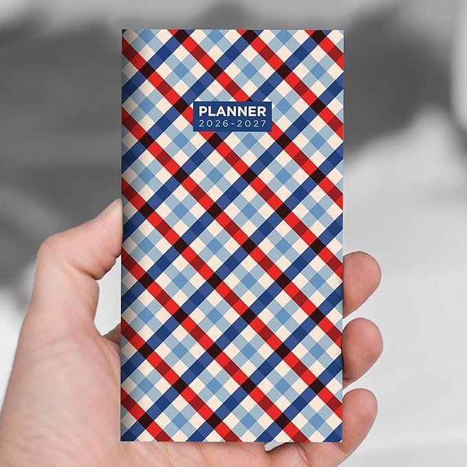 TF Publishing 2026-2027 Patriotic Plaid Small Monthly Pocket Planner with 2 Page Large Calendar Grid and Lined Notes Section - 2 Year Pocket Calendar 2026-2027 Perfect for Purse - 3.5in x 6.5in