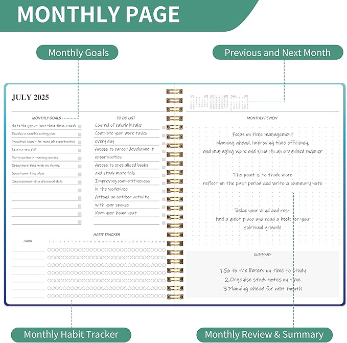 Monthly Planner 2026-2027, 18 Months Calendar Book from JAN 2026 - JUN 2027 with Habit Tracker, Goals,To -Do List, Summary & Monthly Review,Waterproof Cover Twin-Wire Binding, 8.5" x 11 Blue Gradient