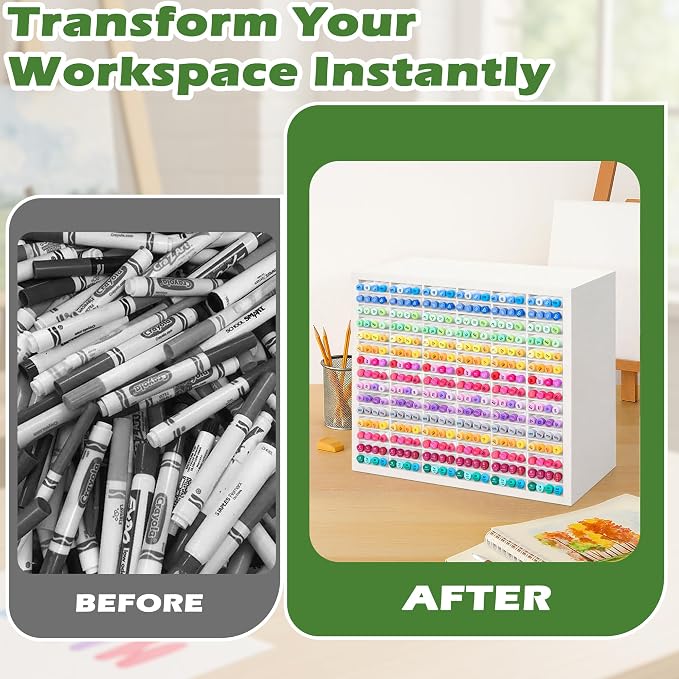 PROLEE Marker Storage Organizer for 360 Markers,Wooden Alcohol Marker Holder with 90 Slots,Markers Pens Pencils Art Supply Storage Rack for Desk Home Classroom Office Decor, White