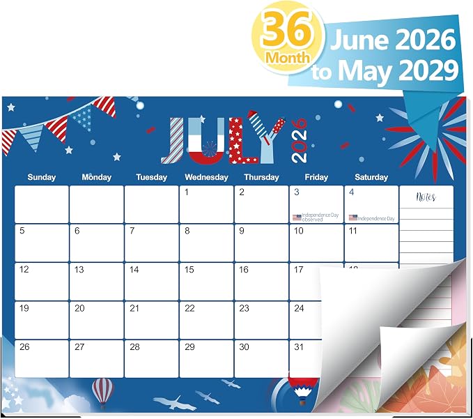 Guasslee Desk Calendar 2026-2029,36 Months Calendar Runs from 2026 Jun. to 2029 May, 17"x11.5" Monthly Desktop/Wall Planner with Thick Paper and Notes for Home School & Office