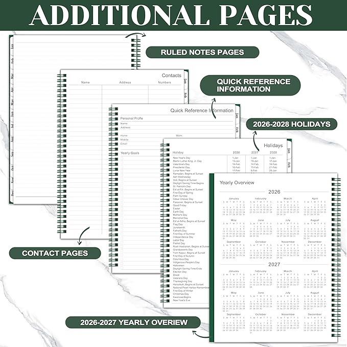 2026 Planner - JAN.2026 - DEC.2026, 2026 Planner Weekly and Monthly, 9" x 11", 2026 Calendar Planner, Weekly and Monthly Planner 2026 with Tabs, Twin-wire Binding, Pocket - Green