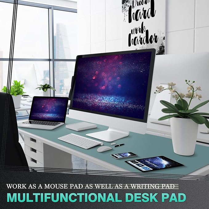 K KNODEL Large Office Leather Desk Mat, Mouse and Keyboard Pad, Computer and Laptop Mat, Desktop Protector and Cover, Writing Pad and Blotter (47.2"x17", Green)