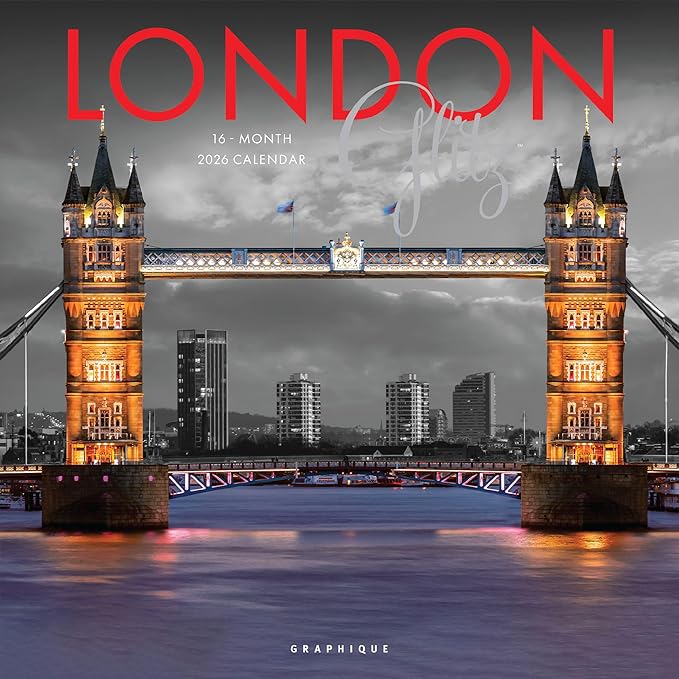 Graphique 2026 London Glitz Wall Calendar | 12” x 12” | Thick Paper | Home & Office Organizer | Large Monthly Grid | 3 Languages & Marked Holidays | 4 Month Preview Page for 2027