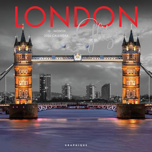 Graphique 2026 London Glitz Wall Calendar | 12” x 12” | Thick Paper | Home & Office Organizer | Large Monthly Grid | 3 Languages & Marked Holidays | 4 Month Preview Page for 2027