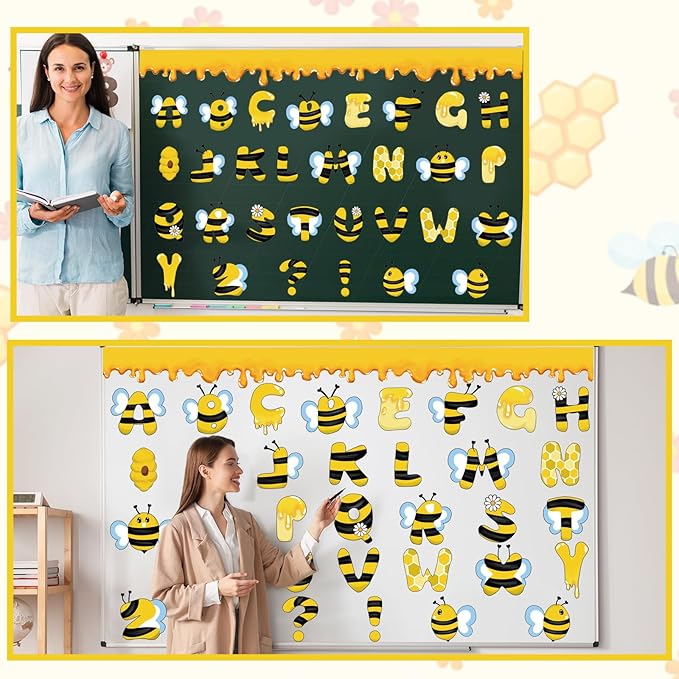 FYSUIMU 208Pcs Bee Bulletin Board Decoration Set Cute Honey Bee Alphabet Letters Paper Cutout for Back to School Classroom Window Wall Home Office Chalkboard Decor