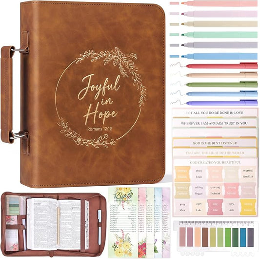 XKDOUS Bible Cover Case for Women Large Bible Bag with Handle, Pens, Tabs, Study Supplies Church Book Organizer Journaling Kit Christian Gifts for Mom, Lady, Men