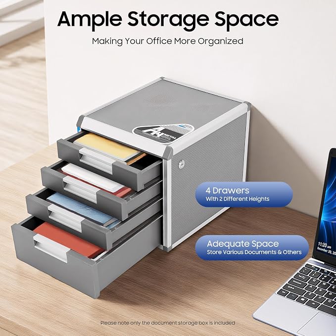 File Cabinet with Drawers Office Document Storage Box Filing Organzier Lockable Desktop Drawer Organizer for Papers Mail Notebooks Stationery (4-layer)