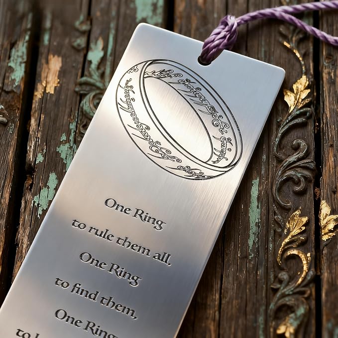 Lord of Rings Themed Metal Bookmark with Tassel for Men & Women,Stainless Steel Book Marker Gift for Fantasy Book Lovers-The One Ring