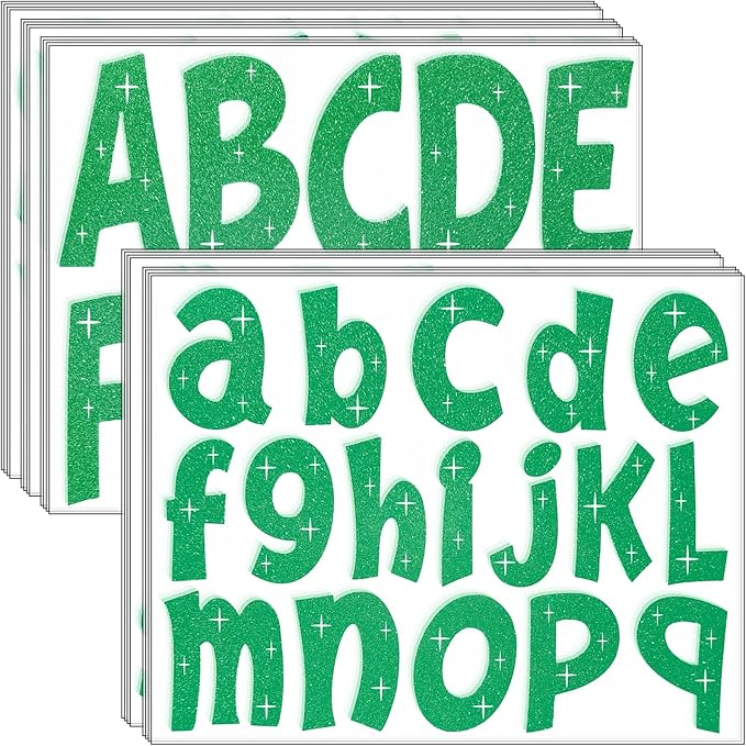 260 PCS Bulletin Board Letters 4 Inch Glitter Large Sticker Letters for Bulletin Board Self-Adhesive Alphabet Poster Board Letter for Classroom Home School Decor(Green)