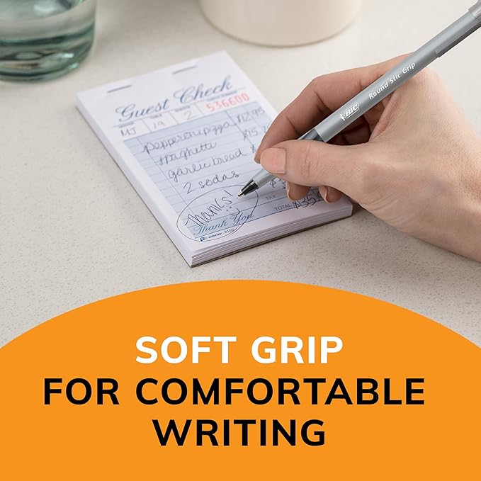 BIC Round Stic Grip Xtra Comfort Black Ballpoint Pens, Medium Point (1.2mm), Perfect Writing Pens With Soft Grip for Superb Comfort and Control, 12 Count (Pack of 2)