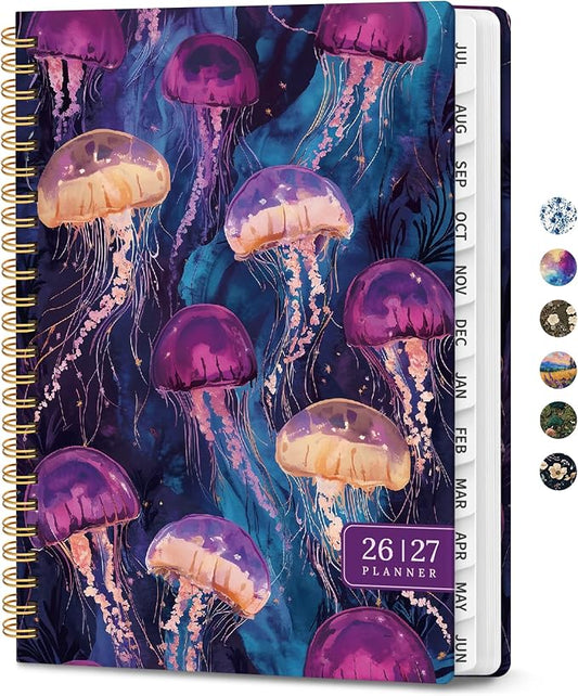 Planner 2026–2027, Academic Planner Weekly and Monthly Calendar Jul 2026 – Jun 2027 Hardcover Planner with Tabs and Pocket, Spiral Bound Agenda Book for Student & Teacher, 6.3" x 8.5", Ocean Glow