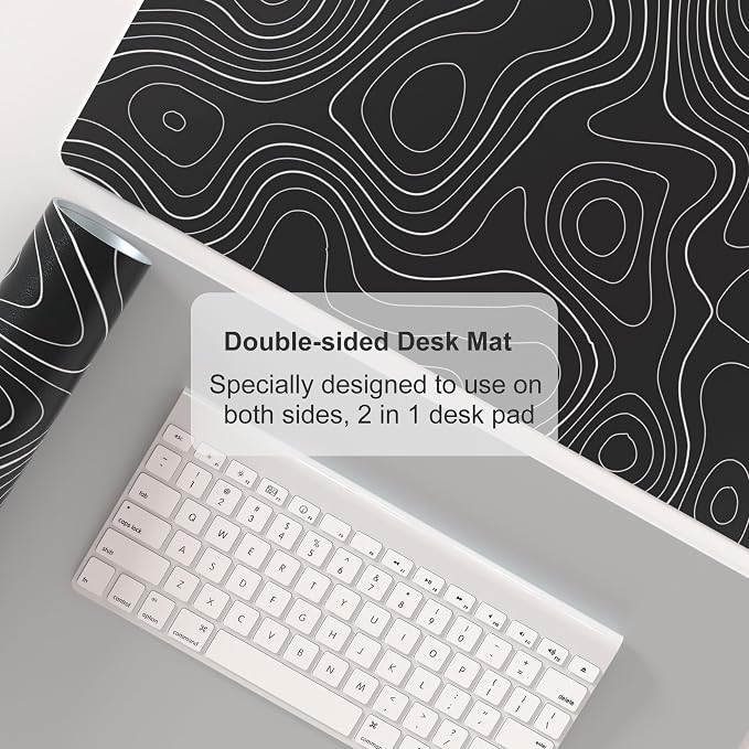 Colorful Star Large Mouse Pad, Black Topographic Desk Mat Office Supplies, Waterproof Faux Leather Big Gaming Mousepad, Black Topography Map Desk Pad Home Office Décor Accessories 31.5" x 15.7"