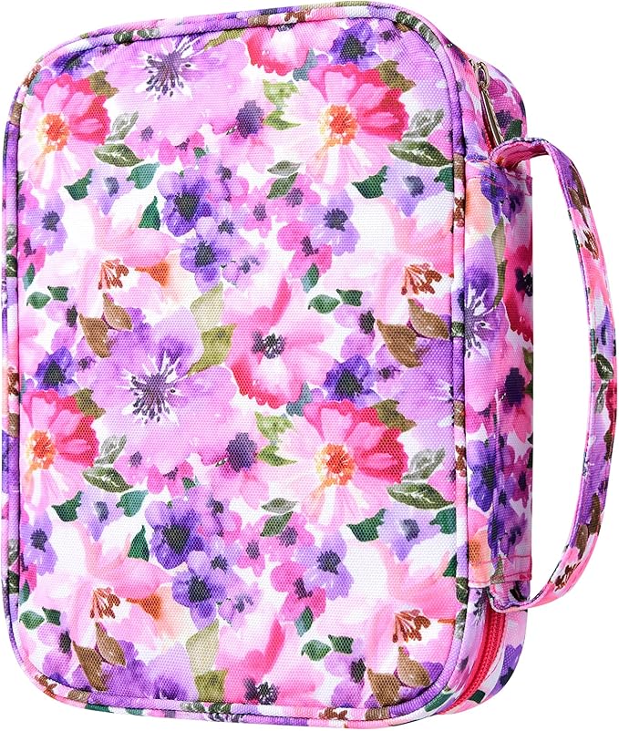 G-LEAF Bible Cover Case/Book Cover, Bible Case for Women Girls, Bible Cover Bags Floral Pattern With Handle Fits for Standard Size Bible, 9.5x6.7x2.5 In