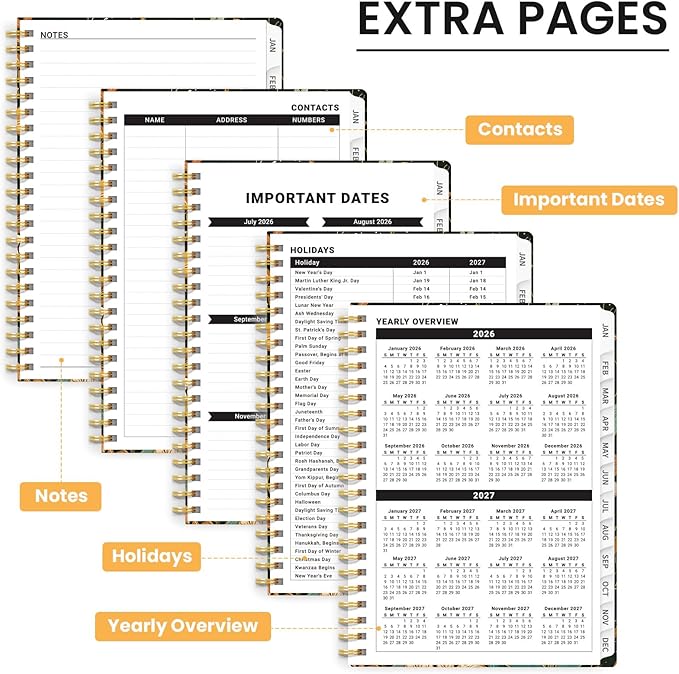 2026 Planner, Weekly and Monthly Planner for Women, January 2026 - December 2026, Hardcover 2026 Calendar Planner Book with Tabs, Inner Pocket, Spiral Bound, Perfect for Office Home School Supplies - A5 (6.3" x 8.5"), Golden Lilies