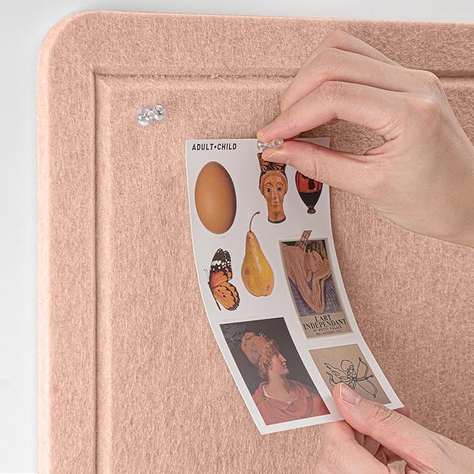 Lightomorrow Bulletin Board, 36 x 24 inches Felt Board - Decorative Pin Board, Cork Board Alternative for Wall, 3' x 2' Foldable Self-Adhesive Vision Board Prayer Board with 20 Pushpins - Mauvey Pink