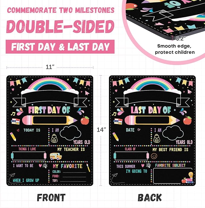 FaCraft First Day of School Sign-11x14 Double Sided Back to School Signs First and Last Day of Kindergarten Chalkboard Sign Preschool Pre k Signs Board Reusable Photo Prop for Kids Girl Boy Photo Prop