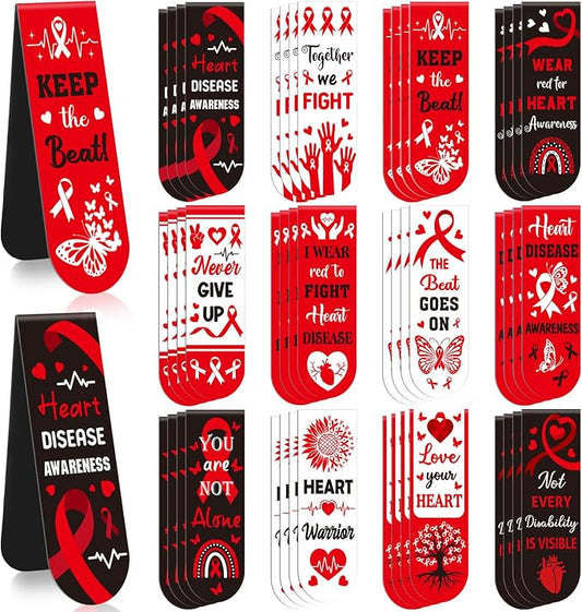 48 Pcs Red Ribbon Week Supplies Drug Free Awareness Bookmarks Red Ribbon Magnetic Bookmarks Heart Month Awareness Favors for Heart Disease Seminar Handout Fundraiser Anti Drugs Campaigns Event