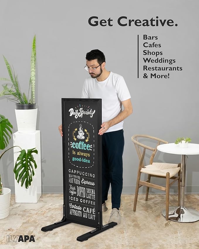 Ilyapa Large Chalk Board Sign - Free Standing Sidewalk Easel - Outdoor Menu for Restaurant, Food Truck, Party, or Wedding - 52x20 Inch - Black