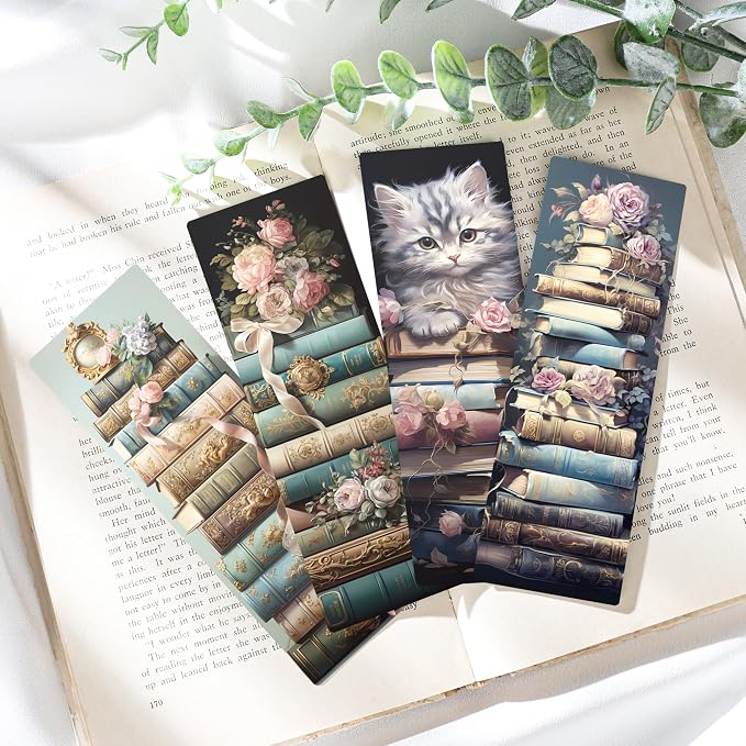 Vintage Bookmarks Bulk Gifts - 100 Pcs Cute Cats Dog Paper Bookmark for Women Girls Students Book Lovers Flower Page Marks School Reading Accessories Bookish Gift for Birthday Graduation