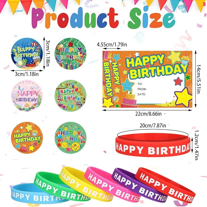 Honoson 108 Pcs Happy Birthday Certificates for Student Awards Happy Birthday Bookmark Rubber Wristband Stickers Back to School Classroom Supplies(Cute)